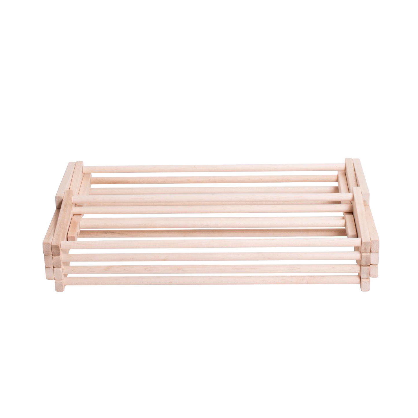 Collapsible wooden floor clothes dryer with smooth dowel rods, handcrafted in the USA, Amish made, perfect for laundry supplies and home decor collections.