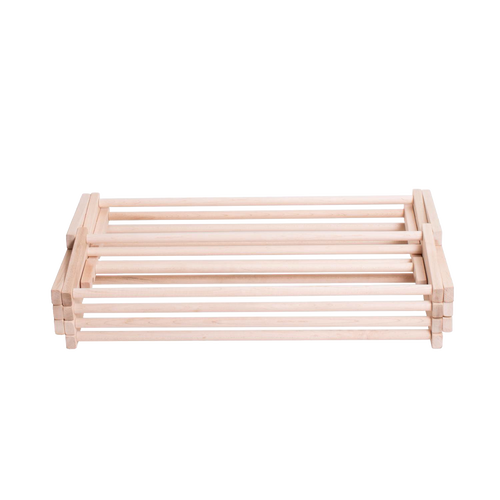 Collapsible wooden floor clothes dryer with smooth dowel rods, handcrafted in the USA, Amish made, perfect for laundry supplies and home decor collections.