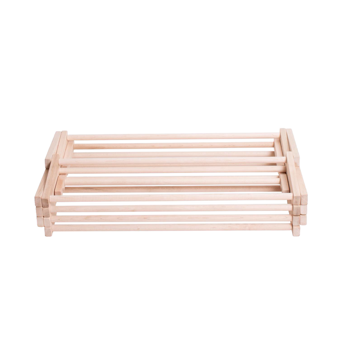 Collapsible wooden floor clothes dryer with smooth dowel rods, handcrafted in the USA, Amish made, perfect for laundry supplies and home decor collections.