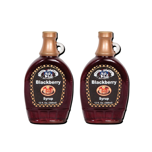 Pack of two handcrafted blackberry syrups in 12 fl. oz. glass bottles with copper-colored caps, made in USA, ideal for Kitchen & Food, Pantry, Best Sellers, and Promo Eligible collections.