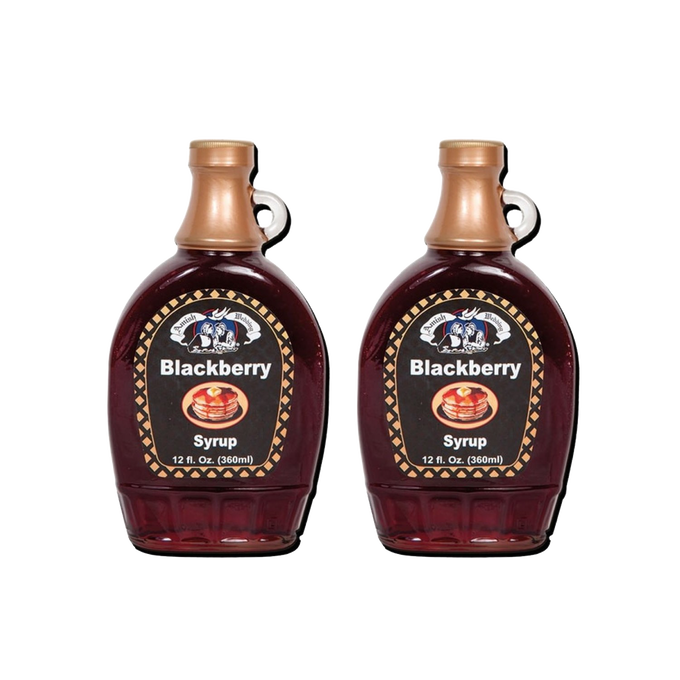 Pack of two handcrafted blackberry syrups in 12 fl. oz. glass bottles with copper-colored caps, made in USA, ideal for Kitchen & Food, Pantry, Best Sellers, and Promo Eligible collections.