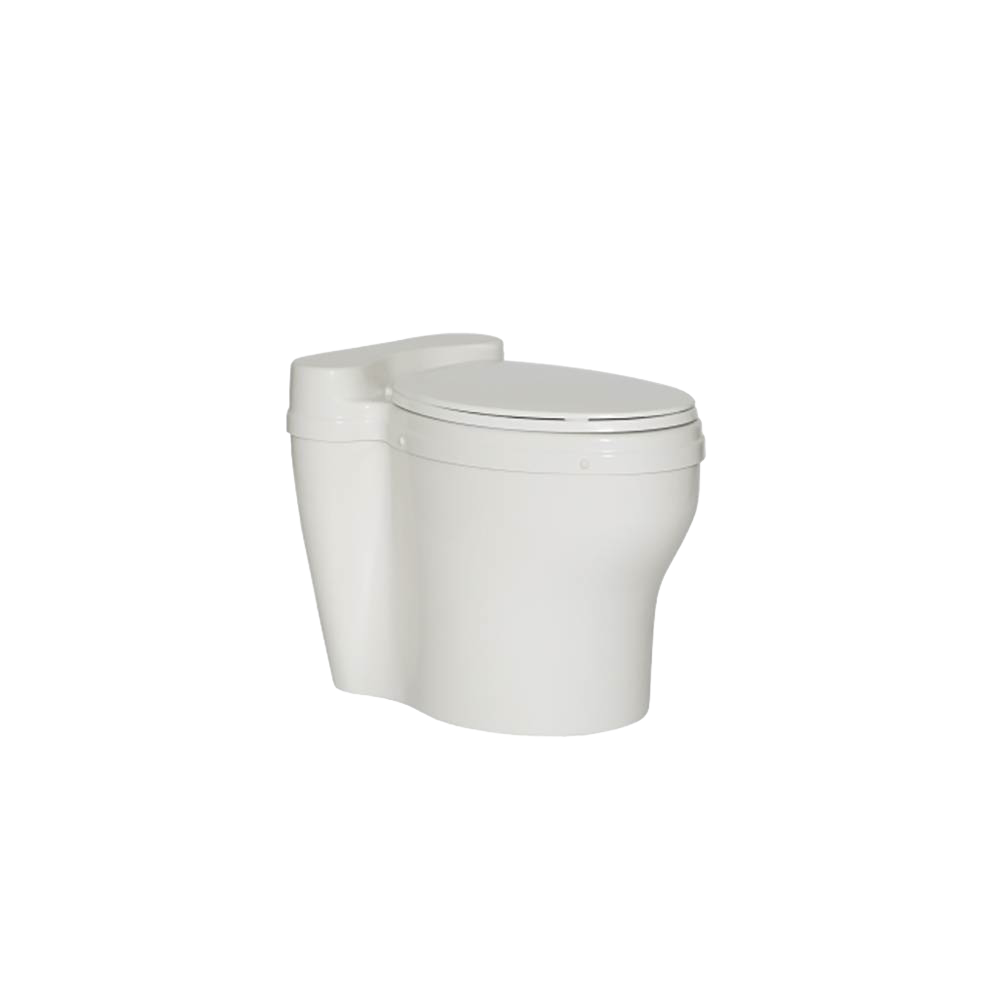 White waterless elongated dry toilet fixture with a regular sized seat, designed for composting toilets and included in Appliances and Best Sellers collections.