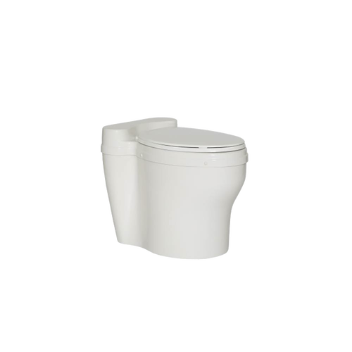 White waterless elongated dry toilet fixture with a regular sized seat, designed for composting toilets and included in Appliances and Best Sellers collections.