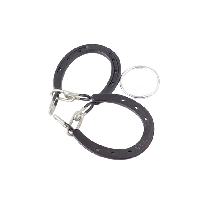 Handcrafted mild steel horseshoes connected by metal rings in a challenging, unique mind puzzle, featured in Toys, Books & Games, USA Made, and Best Sellers collections.