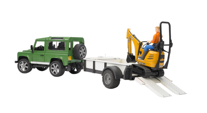 Bruder Toys Land Rover Defender with Trailer & JCB Excavator