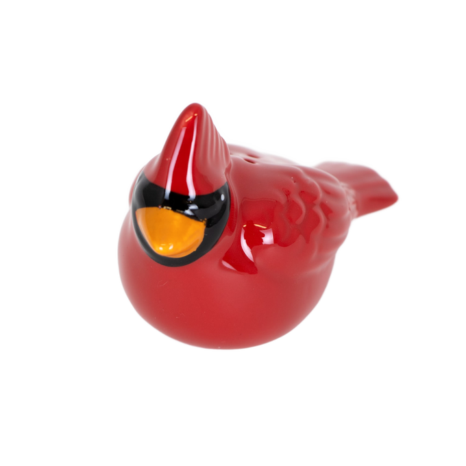 Handcrafted red ceramic cardinal salt shaker with detailed hand-painted features, part of a festive Kitchen & Food and Dinnerware collection favorite.