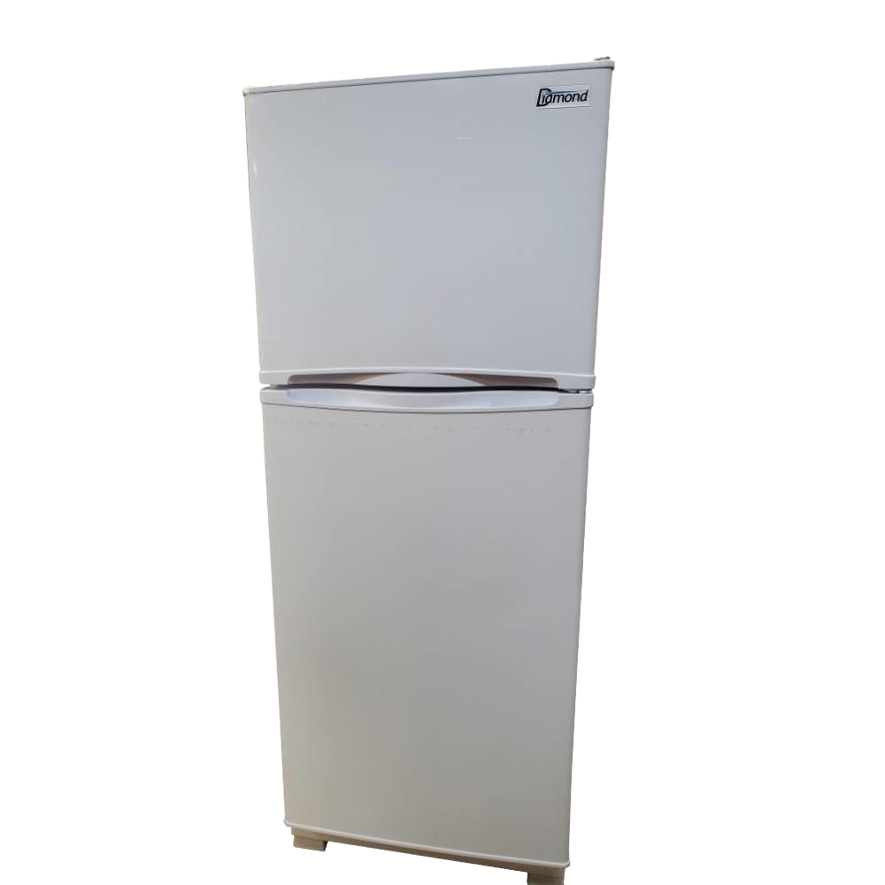 Compact white gas refrigerator with top freezer and smooth exterior, designed for small spaces and part of USA Made and Appliances collections.