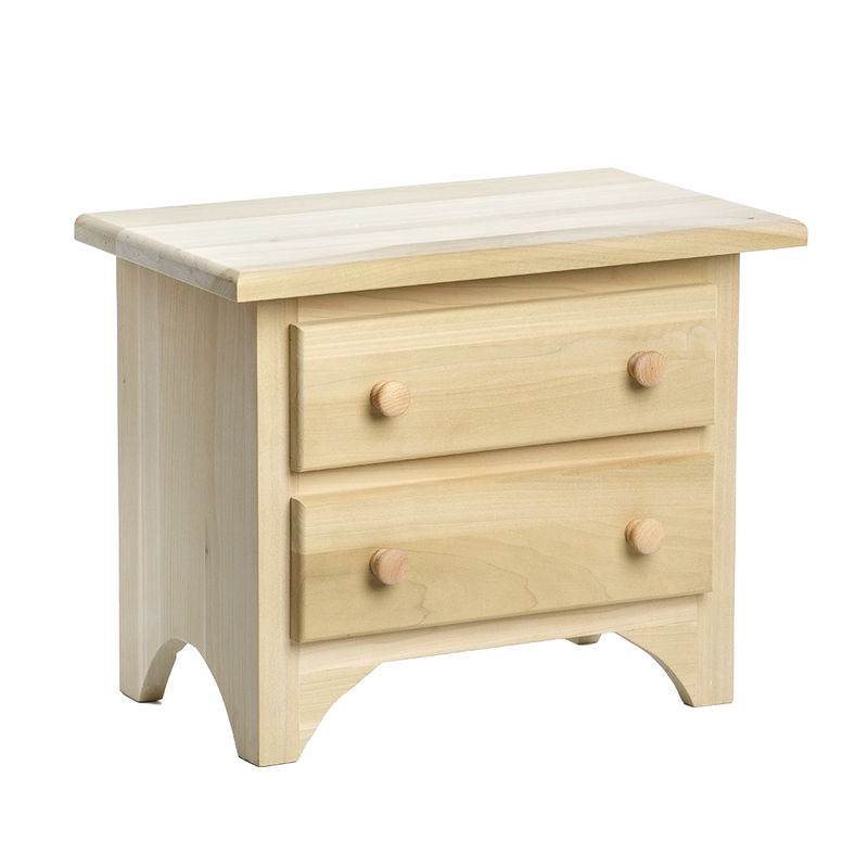 Handcrafted wooden mini dresser with two functional drawers, made by Amish artisans in the USA, designed for children's doll play, part of Toys, Books & Games and Wooden Toys collections.