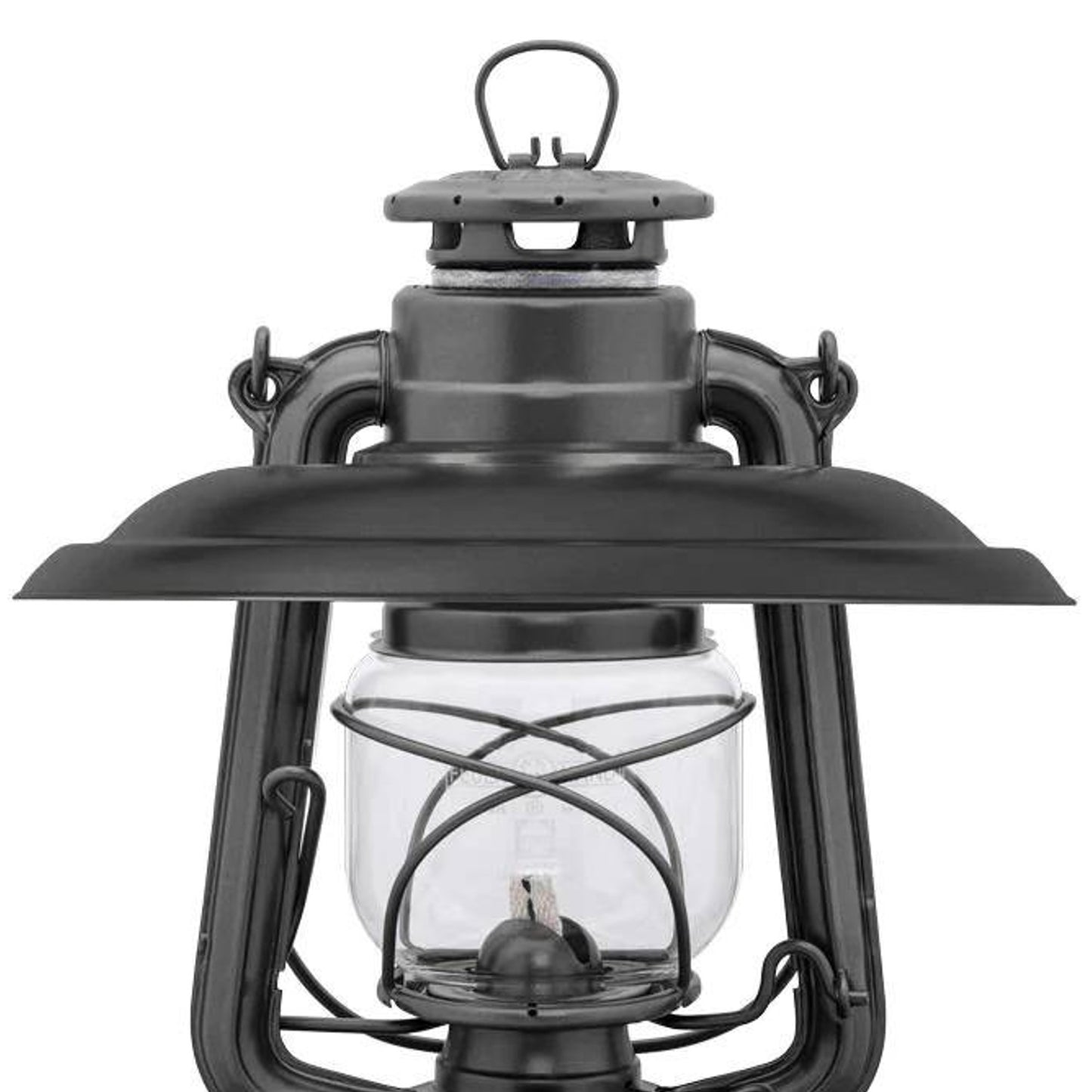 Unique handcrafted steel reflector in dark finish designed to control and direct lantern light downward, reducing glare and protecting the glass globe, ideal for Lamps & Lighting, Emergency Supplies, Oil Lamps, Best Sellers, and Promo Eligible collections.