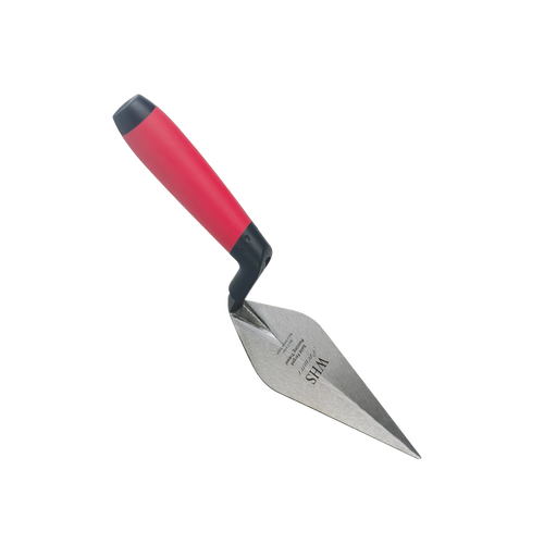 Ergonomic hand trowel with a 4-inch hardened and tempered carbon steel blade and soft-feel red handle, designed for Farm, Garden & Tool, Digging and Cultivating, and Hand Tools and Hardware collections.