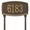 Elegant custom lawn plaque in bronze with raised gold numbers on a textured background, handcrafted in the USA, ideal for Home & Decor and Mailboxes and Address Signs collections.