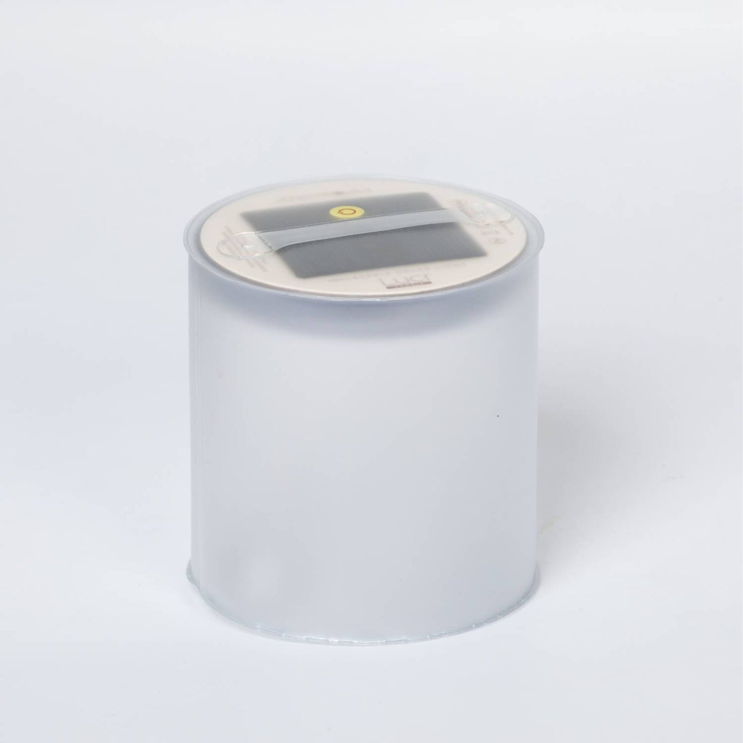 Inflatable solar candle with frosted translucent body and built-in solar panel on top, designed for safe, flameless lighting in outdoor, camping, and emergency settings.