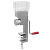 Compact stainless steel grain mill with clear hopper and red wooden handle, adjustable grind settings, designed for efficient manual flour grinding in Kitchen & Food and Grain Mills collections.