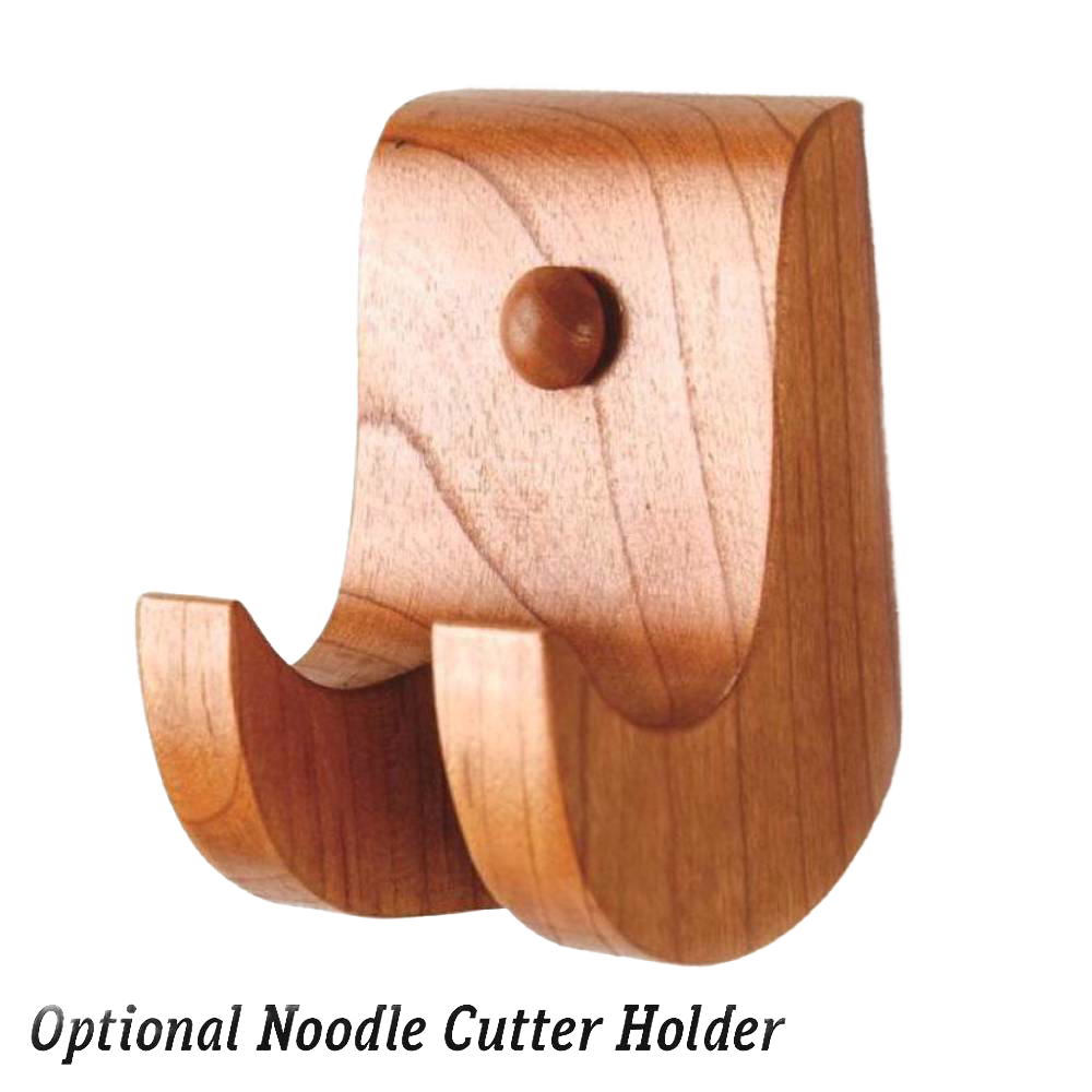 Handcrafted unfinished cherry wood holder for displaying Amish-made noodle cutter, designed for Kitchen & Food, Food Prep, Choppers and Cutters, USA Made, Best Sellers collections.