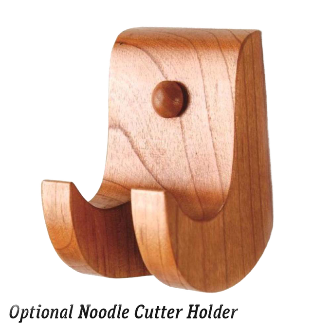 Handcrafted unfinished cherry wood holder for displaying Amish-made noodle cutter, designed for Kitchen & Food, Food Prep, Choppers and Cutters, USA Made, Best Sellers collections.