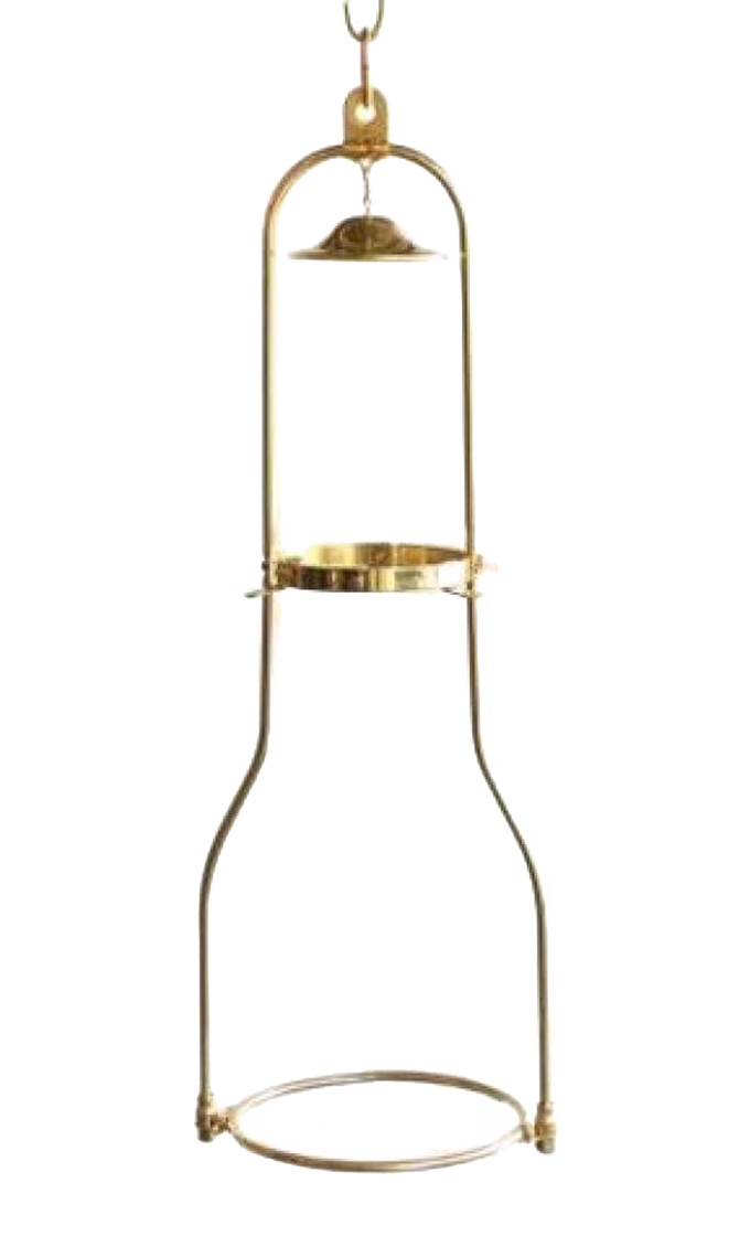 Polished solid brass hanging bracket with tilt frame design for vintage oil lamps, suitable for lamps & lighting collections, highlighting classic and functional appeal.