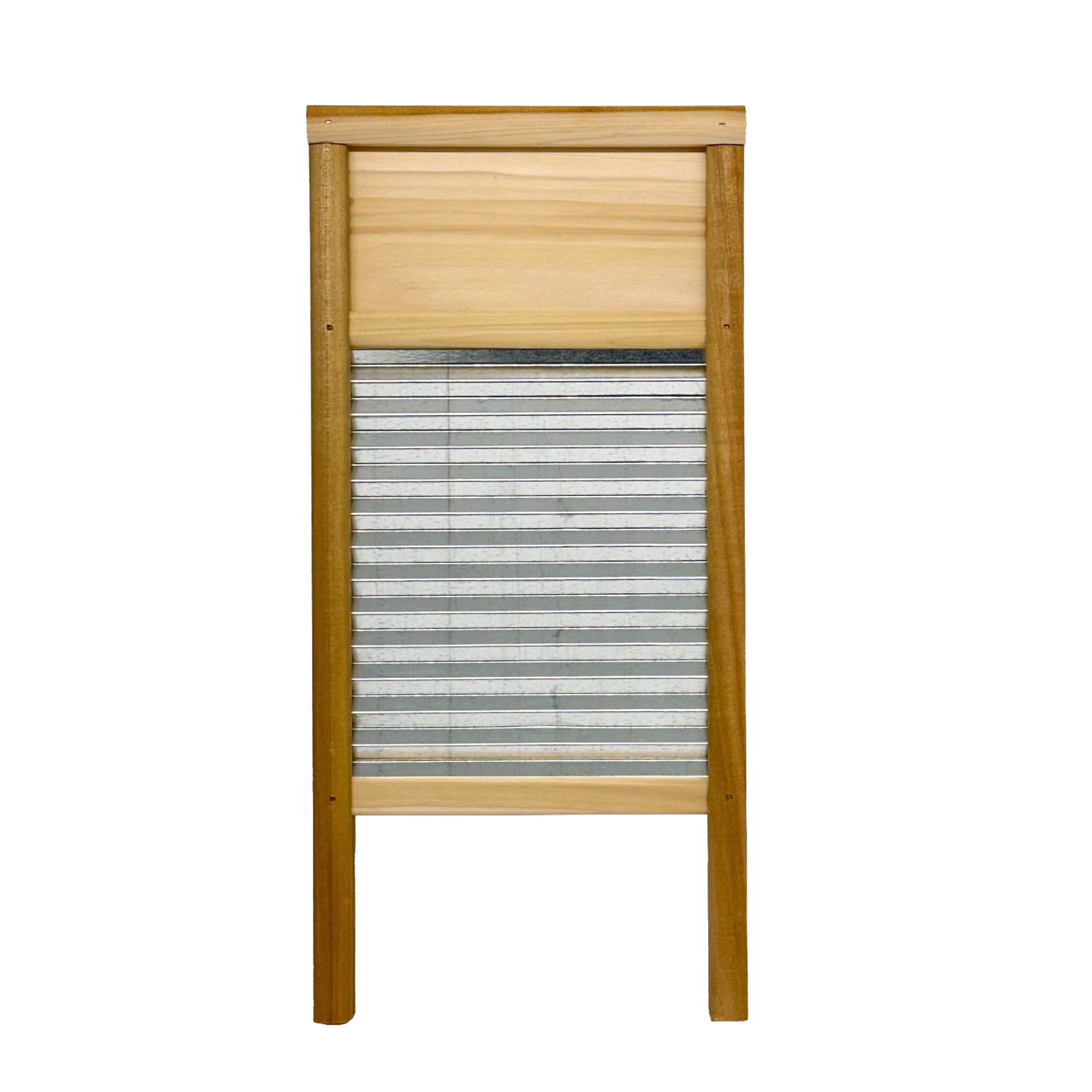 Handcrafted washboard with a wooden frame and galvanized wavy surface, designed for tough stain removal; ideal for Home & Decor, Laundry Supplies, USA Made, and Best Sellers collections.