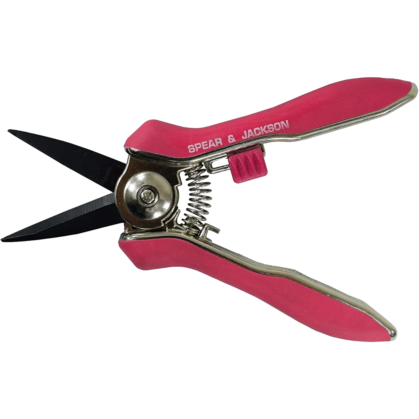 Compact pink garden snips with spring-action steel blades and ergonomic handles, designed for detailed trimming in Farm, Garden & Tool, Garden Accessories, and Lawncare collections.