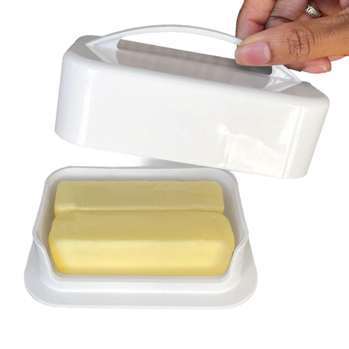 Handcrafted large butter dish with high sides to prevent mess, holding two sticks of soft butter, ideal for Kitchen & Food, Kitchen Gadgets, and Storage and Serving collections.