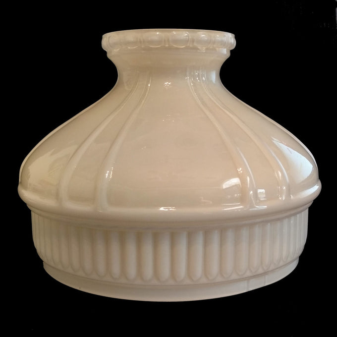 Handcrafted white glass oil lamp shade with a ribbed and flared design, ideal for Lamps & Lighting, Parts and Accessories, Lamp Shades, and Best Sellers collections.