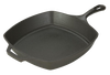 Handcrafted American-made cast iron square skillet with pre-seasoned surface, sturdy handle, and helper grip, ideal for Kitchen & Food, Cookware, Cast Iron, USA Made, and Best Sellers collections.