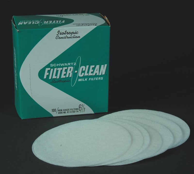 Box of 100 non-gauze white filter disks measuring 6-1/2 inches, designed for milk straining, ideal for farm and animal care use, featured in Best Sellers and promo collections.