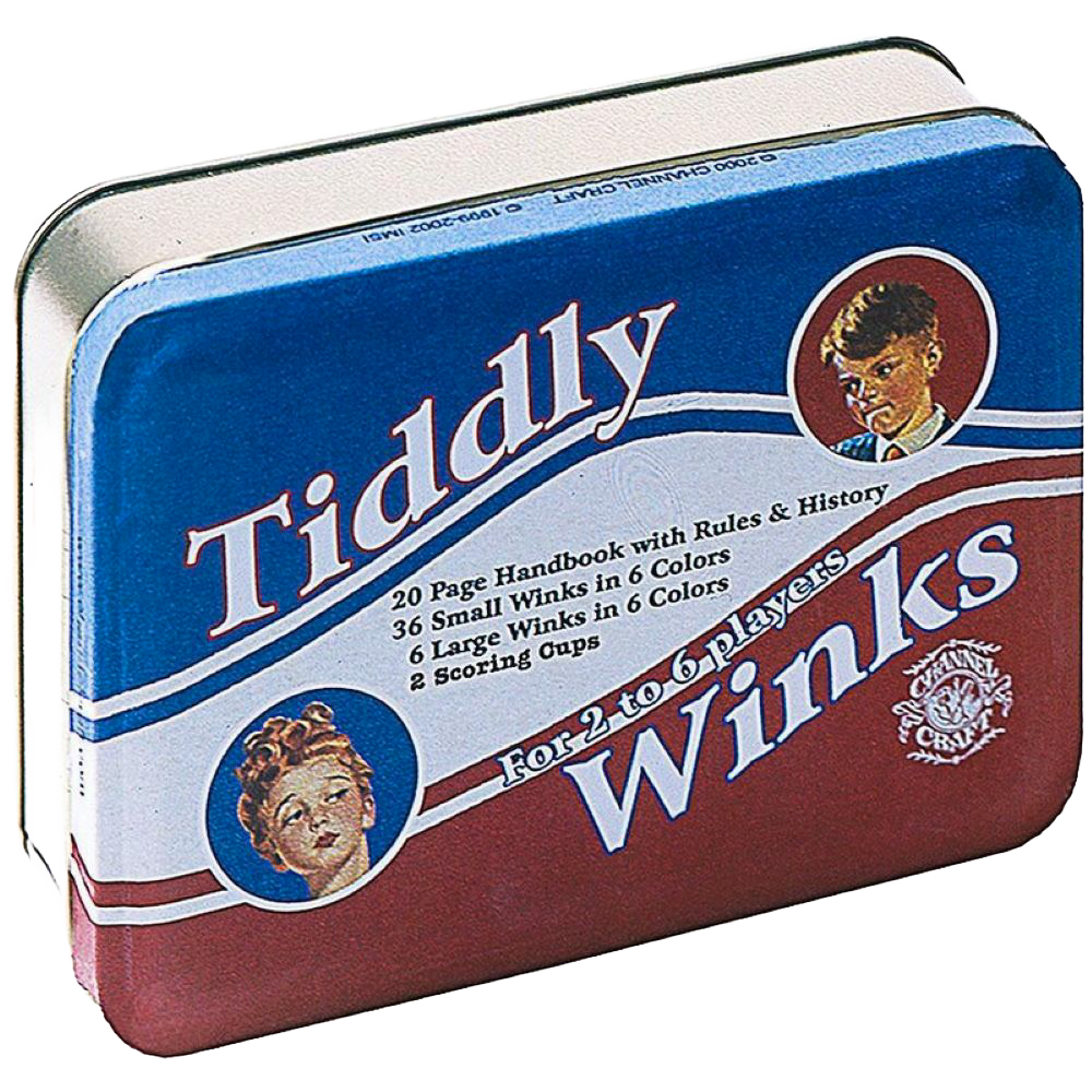 Handcrafted classic tin game featuring Tiddly Winks with colorful wink pieces, scoring cups, and a 20-page handbook, made in USA, in Toys, Books & Games, USA Made, and Best Sellers collections.
