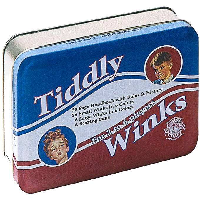 Handcrafted classic tin game featuring Tiddly Winks with colorful wink pieces, scoring cups, and a 20-page handbook, made in USA, in Toys, Books & Games, USA Made, and Best Sellers collections.