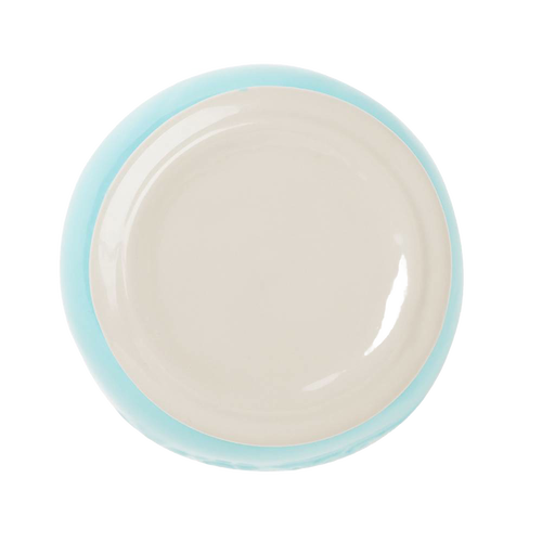 Round ceramic lid with smooth ivory center and light blue outer rim, designed as a durable accessory for kitchen and household helpers collections.