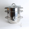Three-tier stainless steel steam juicer with glass lid, leak-proof spout, and side handles, ideal for making juice and wine at home in Kitchen & Food and Juicers and Steamers collections.