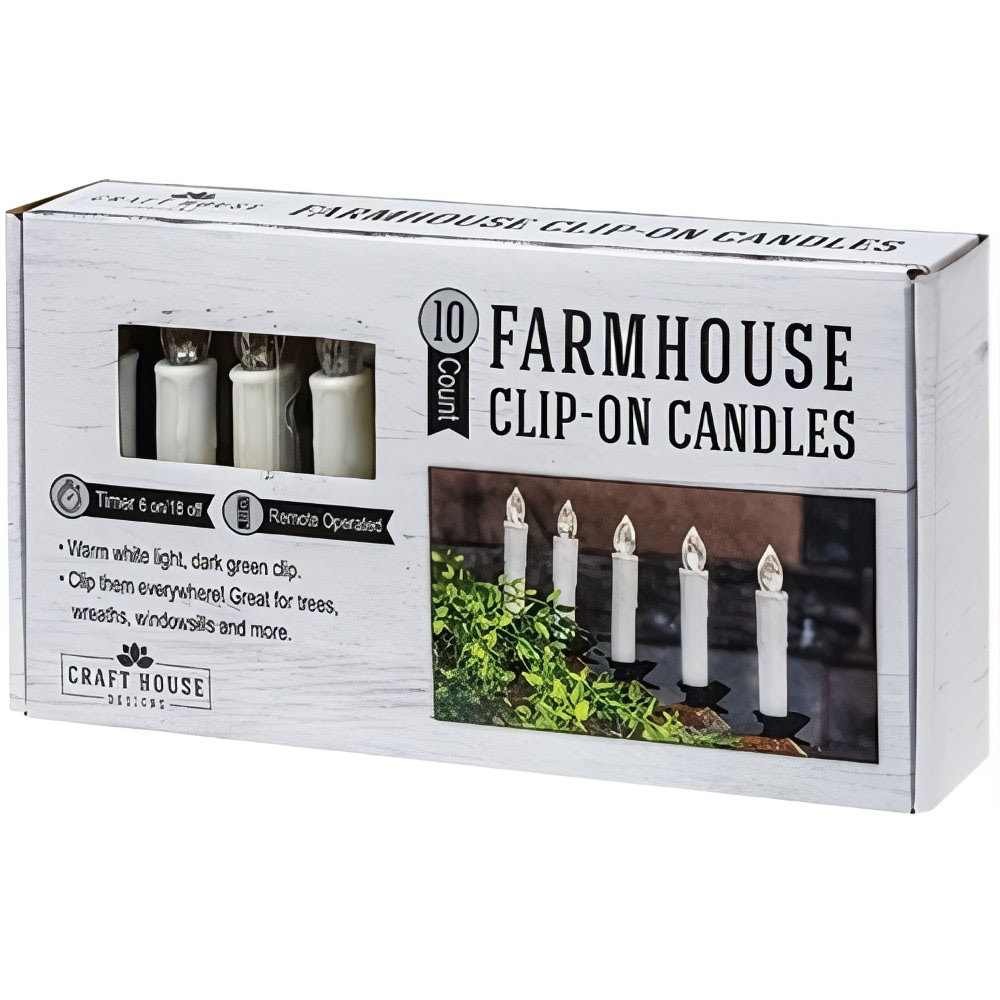 Set of 10 handcrafted LED clip-on taper candles with warm white light and remote control, designed for safe holiday decorating in Home & Decor, Holiday Decor, Best Sellers, and Promo Eligible collections.