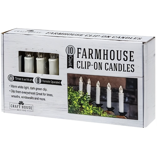 Set of 10 handcrafted LED clip-on taper candles with warm white light and remote control, designed for safe holiday decorating in Home & Decor, Holiday Decor, Best Sellers, and Promo Eligible collections.