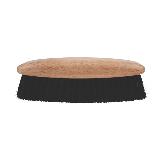 Handcrafted shoe shine brush with dense black horsehair bristles and smooth wooden handle, designed for gentle polishing and cleaning of leather footwear, featured in Home & Decor and Cleaning Utensils collections.