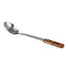 Handcrafted serving spoon featuring a durable stainless steel bowl and a walnut handle engraved with a logo, designed for Farm, Garden & Tool, Kitchen & Food, Camping, Storage and Serving, Best Sellers, Promo Eligible collections.