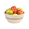 Handcrafted stoneware mixing bowl with blue stripe design, made in USA, filled with fresh apples, ideal for Kitchen & Food, Cookware, and Storage collections.