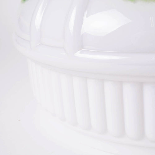 Close-up of a handcrafted white glass lamp shade with soft, textured ridges, designed for use in lamps and lighting, featuring elegant Alpine Meadow decor details.