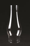 Tall clear glass oil lamp chimney with a 2 7/8 inch base and curved bulge, handcrafted and ideal for lamps and lighting, chimneys and globes, parts and accessories collections.