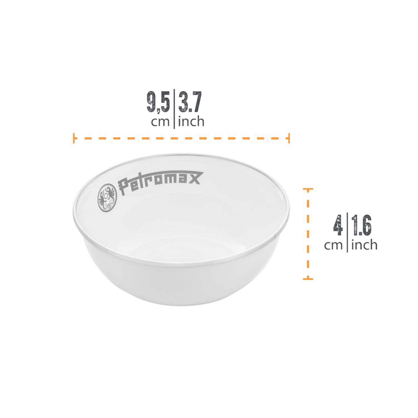 White enamel bowl with black Petromax logo and rim, crafted for corrosion resistance and toughness, perfect for durable outdoor use in Farm, Garden & Tool, Kitchen & Food, Camping, and Dinnerware collections.
