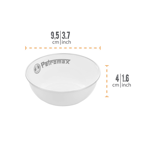 White enamel bowl with black Petromax logo and rim, crafted for corrosion resistance and toughness, perfect for durable outdoor use in Farm, Garden & Tool, Kitchen & Food, Camping, and Dinnerware collections.
