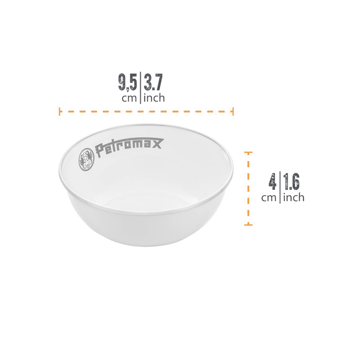 White enamel bowl with black Petromax logo and rim, crafted for corrosion resistance and toughness, perfect for durable outdoor use in Farm, Garden & Tool, Kitchen & Food, Camping, and Dinnerware collections.