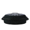Oval classic graniteware roaster in black enamel-on-steel with self-basting lid dimples and side handles, handcrafted for Kitchen & Food, Cookware, Pots and Pans, and Best Sellers collections.