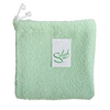 Light green textured fabric storage bag with drawstring closure and white label, designed for keeping lettuce and vegetables fresh, part of Kitchen & Food collections.