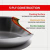 Close-up of a fully clad cookware piece showing its 5-ply construction with 304 stainless steel cooking surface, aluminum core for even heat, and ferritic brushed exterior, ideal for Kitchen & Food, Cookware, Pots and Pans, Best Sellers, and Promo Eligible collections.