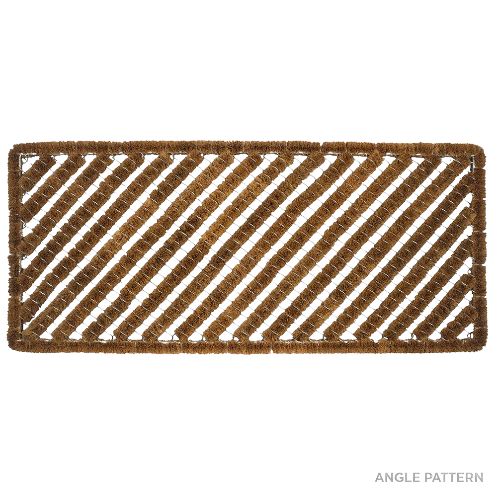 Handcrafted rectangular bootscraper rug with diagonal natural coconut fiber bristles and wire brush edges, designed for durable shoe cleaning, part of Home & Decor and Best Sellers collections.