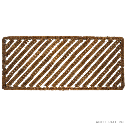 Handcrafted rectangular bootscraper rug with diagonal natural coconut fiber bristles and wire brush edges, designed for durable shoe cleaning, part of Home & Decor and Best Sellers collections.