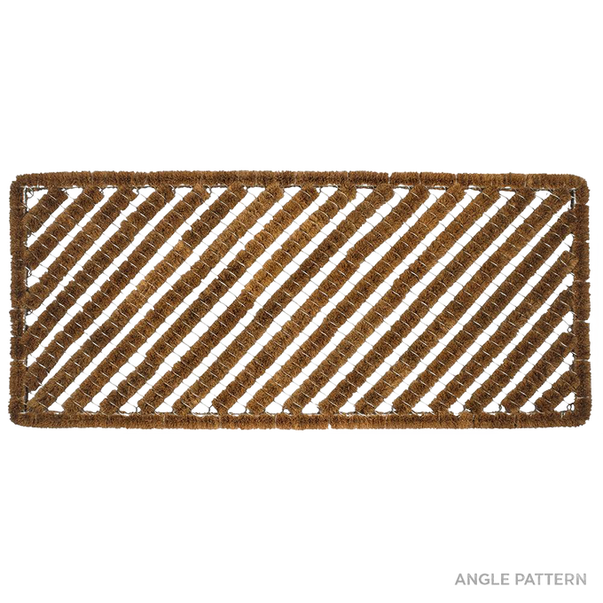 Handcrafted rectangular bootscraper rug with diagonal natural coconut fiber bristles and wire brush edges, designed for durable shoe cleaning, part of Home & Decor and Best Sellers collections.