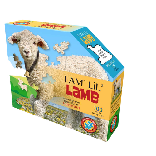 Colorful animal-shaped jigsaw puzzle box featuring a unique lamb design with 100 large pieces, ideal for children's toys, games and puzzles, and best sellers collections.