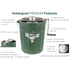 Handcrafted green metal ice cream freezer with polished stainless steel lid, sturdy crank handle, and vintage ice cream cone logo, Amish made in USA, ideal for kitchen and food specialty equipment.