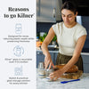Woman in modern kitchen using handcrafted Kilner glass jars for sourdough starter alongside bread, highlighting reusable, recyclable, and stylish storage in Kitchen & Food collections.