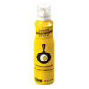 Yellow can of cooking spray with black cast iron skillet and fried egg graphic, designed to protect and enhance seasoned cookware, suitable for Kitchen & Food, Cookware, Cast Iron collections.